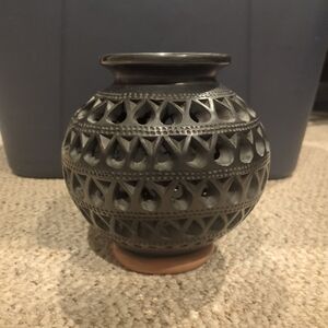 Handmade Mexican Black Carved Vase